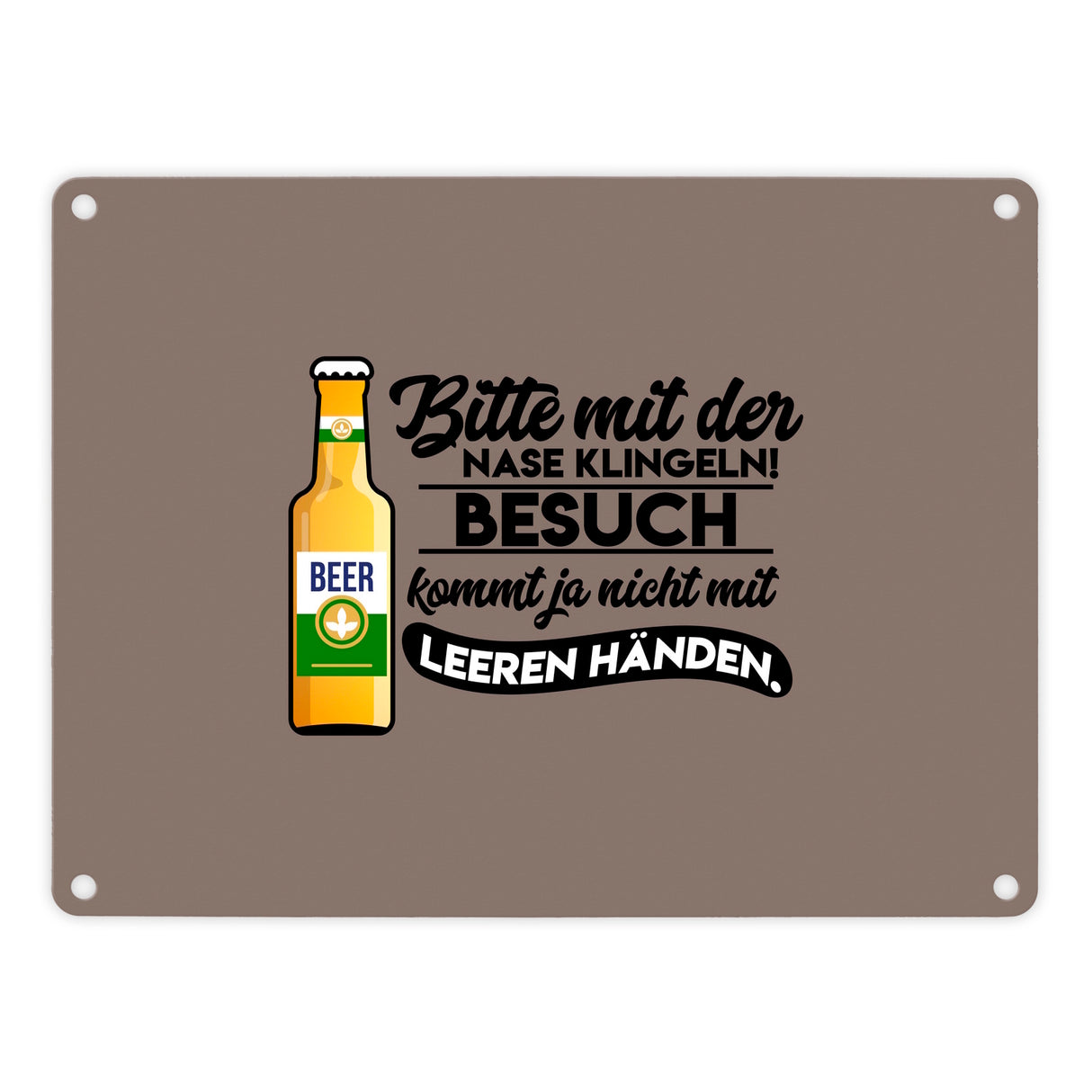 Bitte mit der Nase klingeln Metallschild in 15x20 cm in braun mit Biermotiv