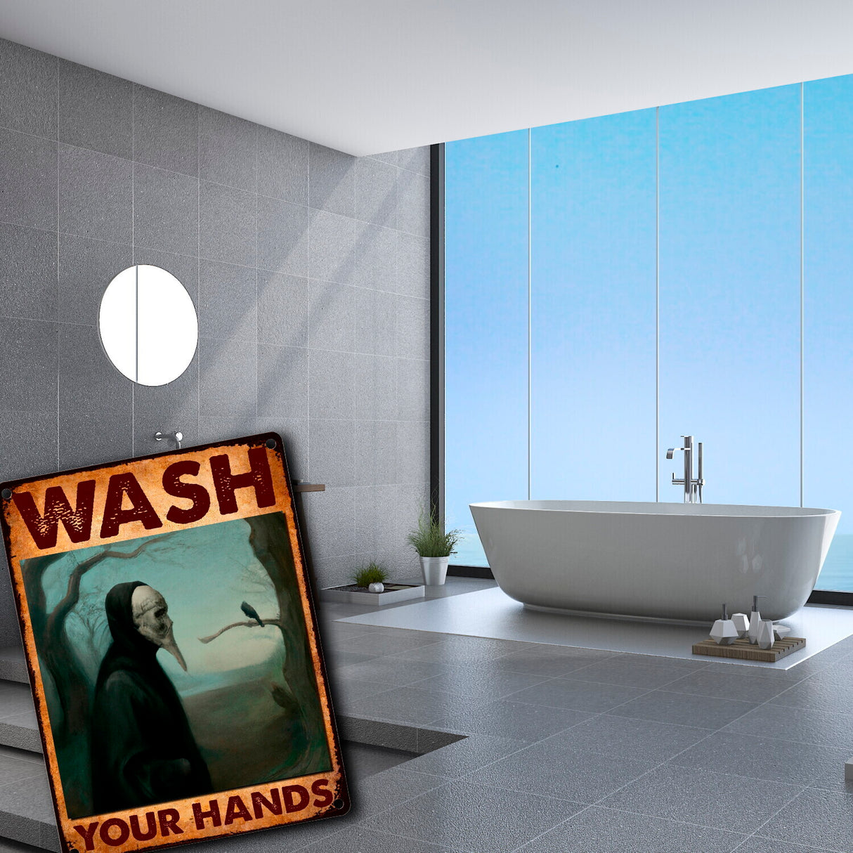 Pestdoktor Metallschild in 15x20 cm mit Spruch Wash your Hands