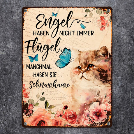 Katzen sind Engel Metallschild in 15x20 cm mit Spruch für Katzenbesitzer