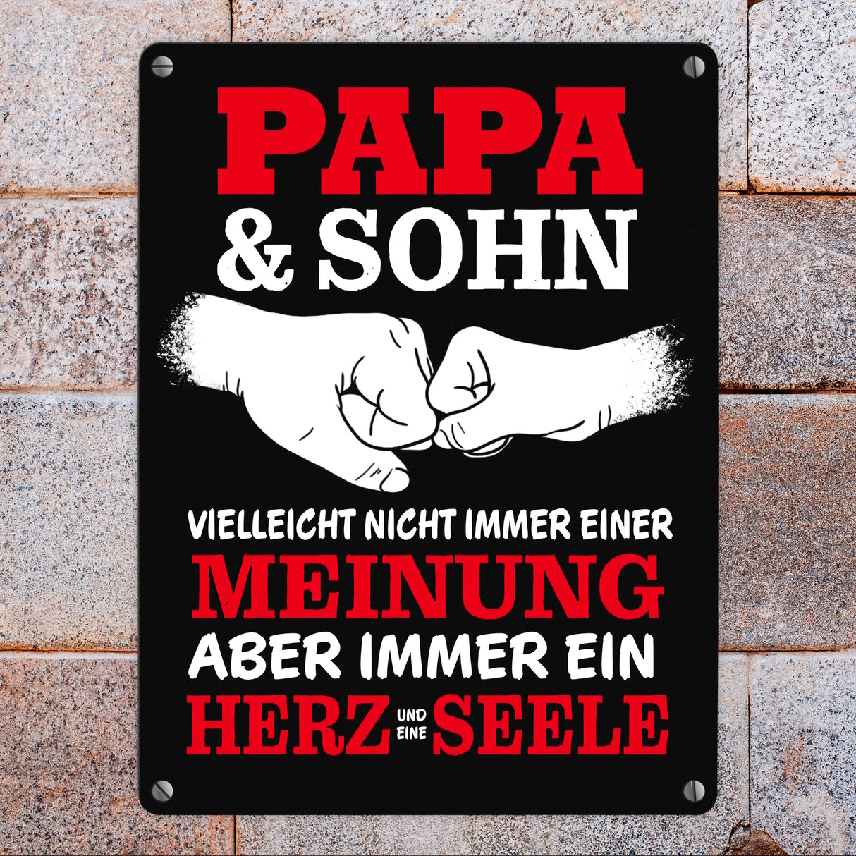 Papa & Sohn, ein Herz und eine Seele Metallschild mit Spruch