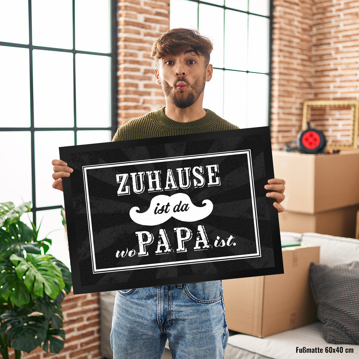 Zuhause ist da wo Papa ist Fußmatte mit Schnauzer