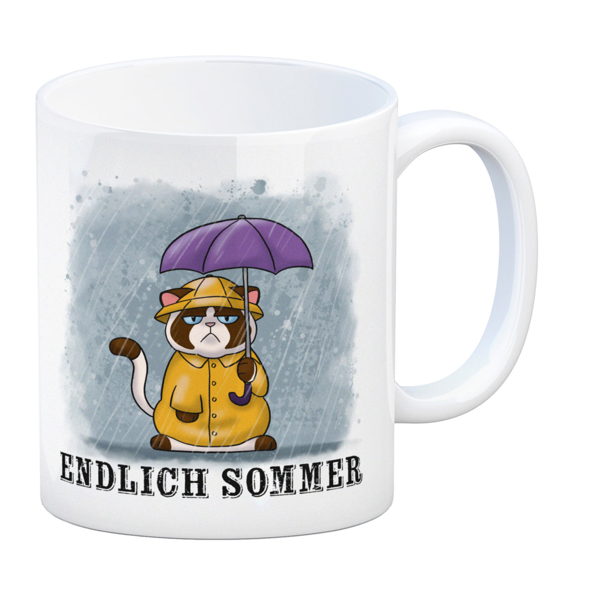 Endlich Sommer Kaffeebecher mit grummeliger Katze