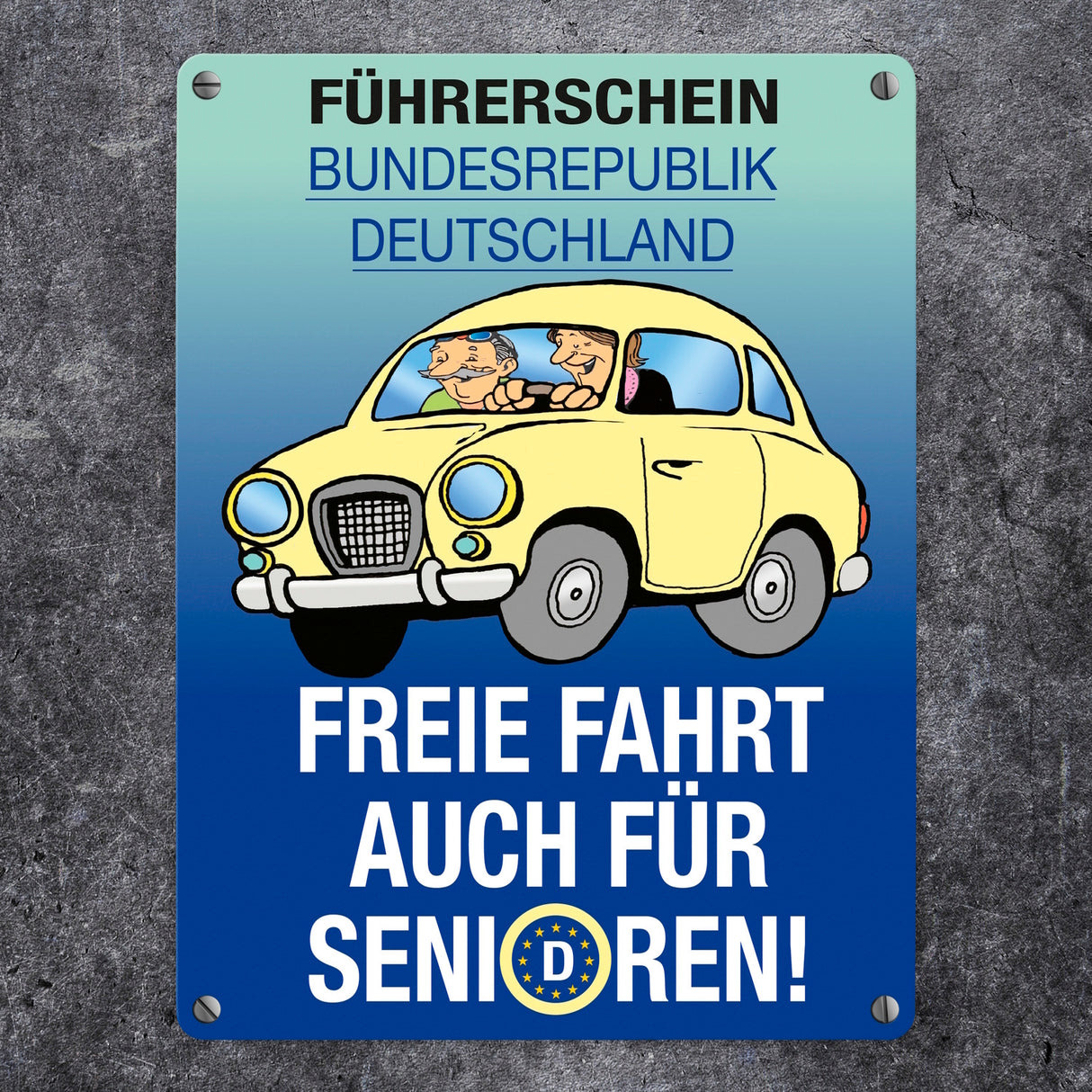 Freie Fahrt auch für Senioren Metallschild mit Oldtimer Motiv
