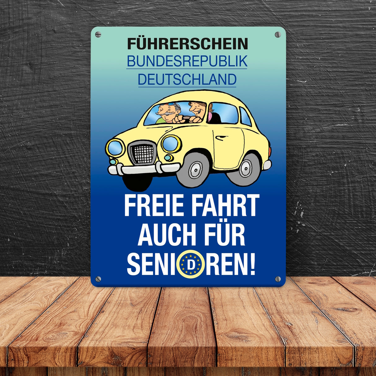 Freie Fahrt auch für Senioren Metallschild mit Oldtimer Motiv