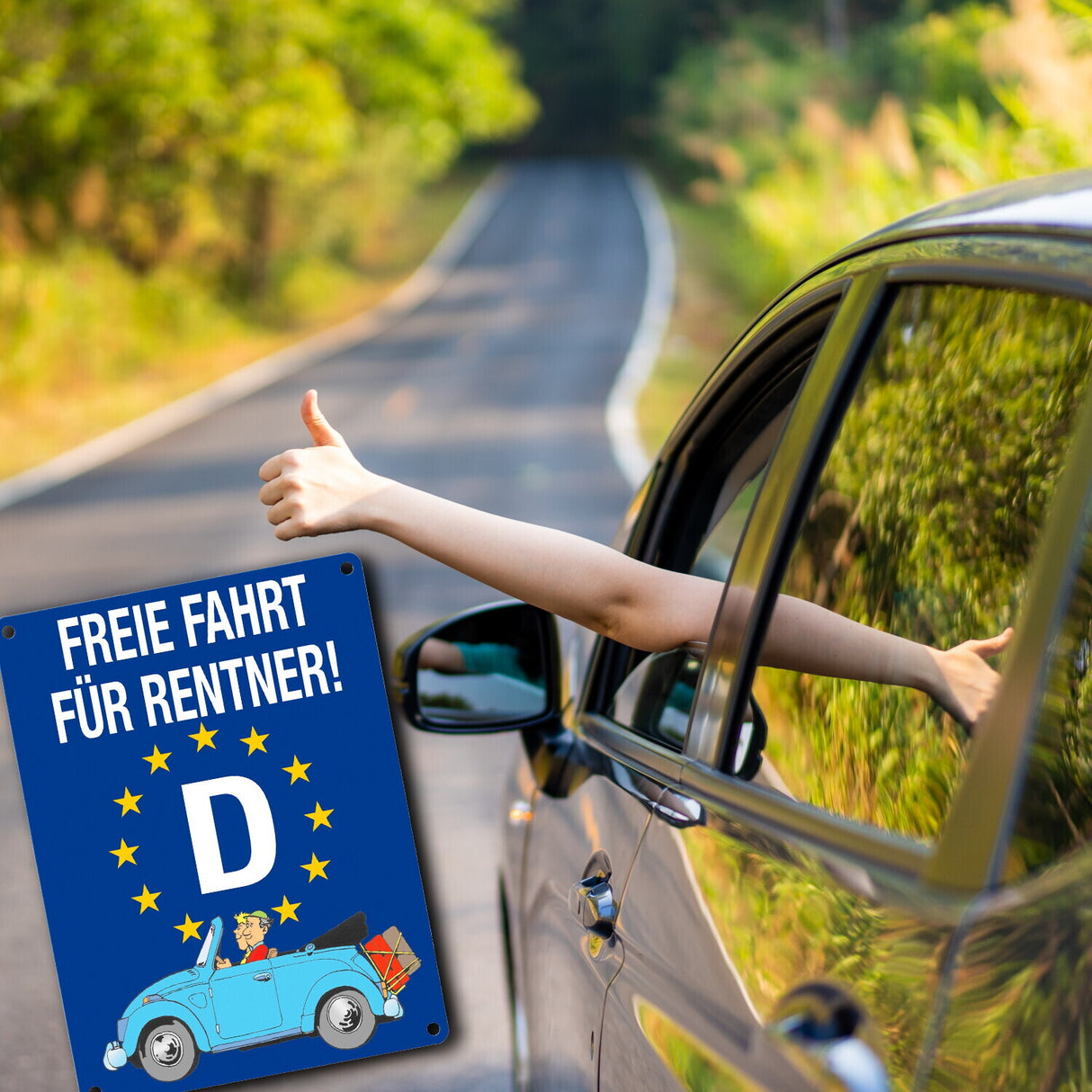 Freie Fahrt für Rentner Metallschild mit Oldtimer Motiv