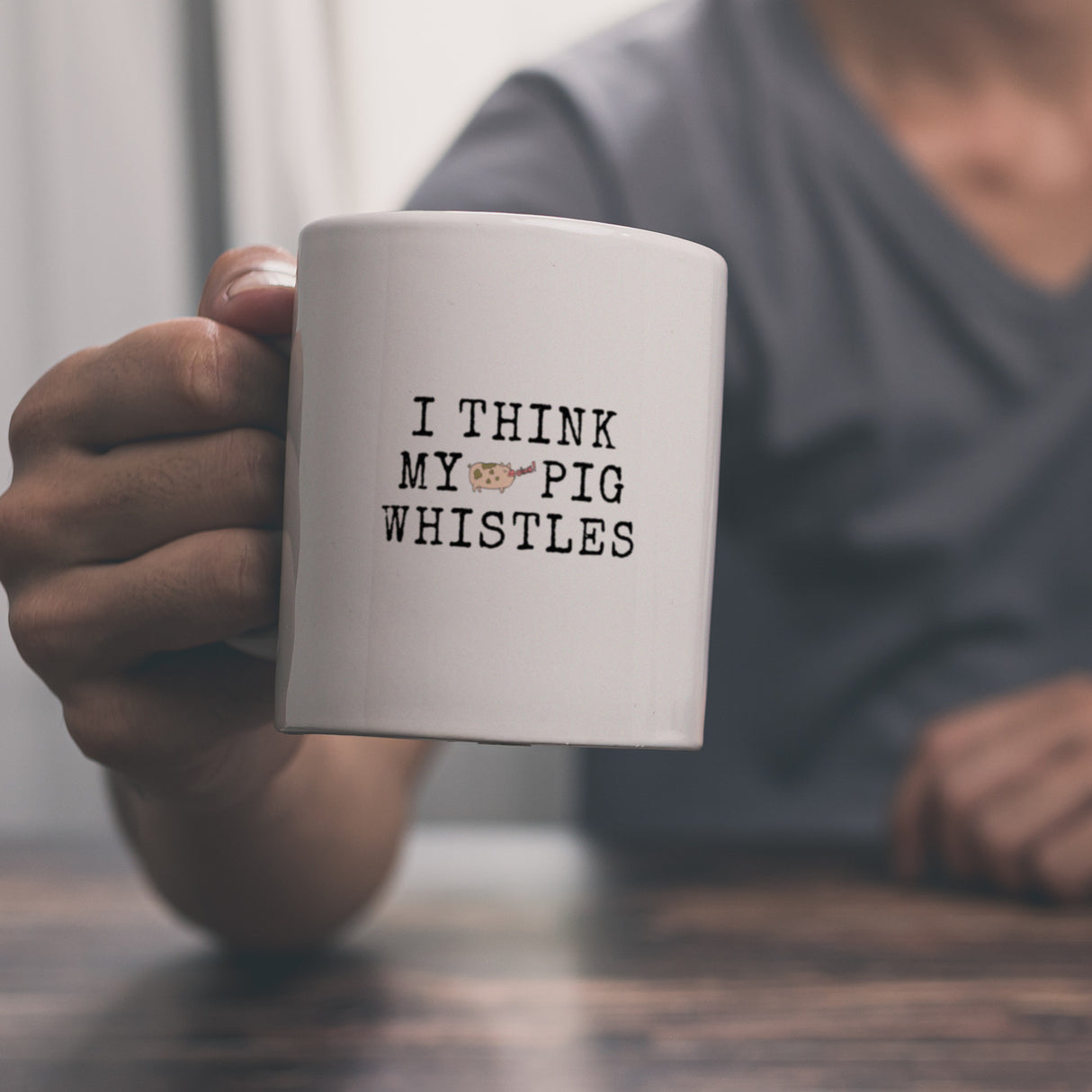 Denglisch Kaffeebecher mit Spruch - I think my pig whistles