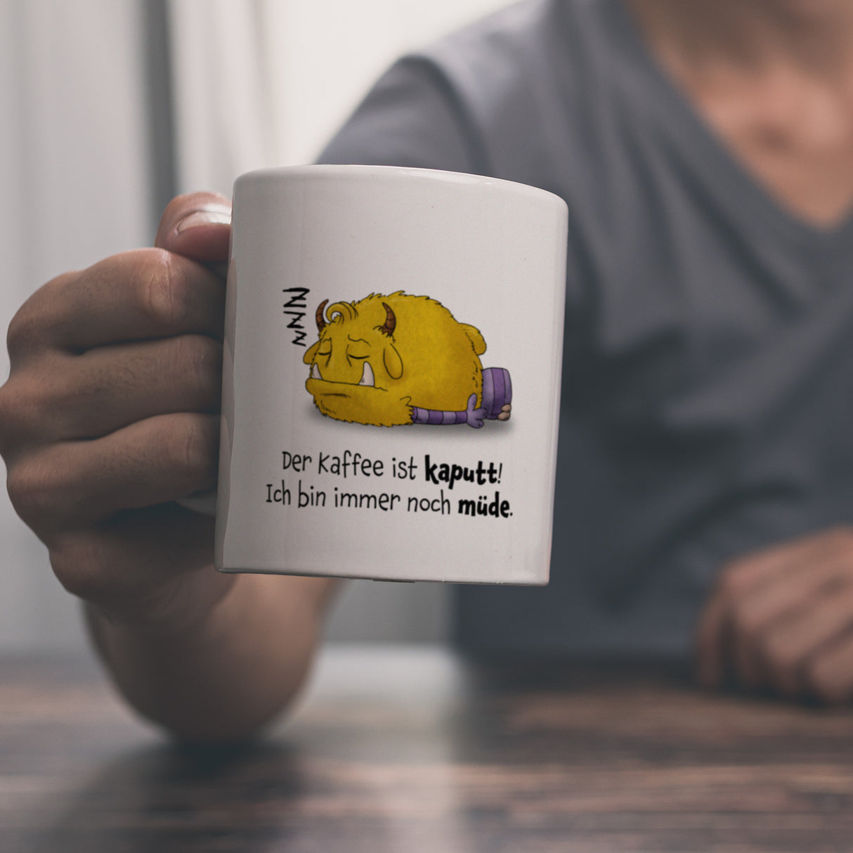 Freches Monster Kaffeebecher mit lustigem Spruch