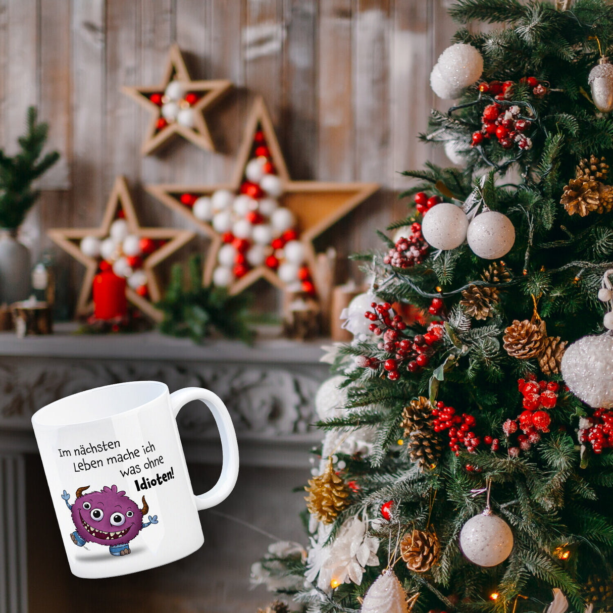Freches Monster in pink Kaffeebecher mit lustigem Spruch
