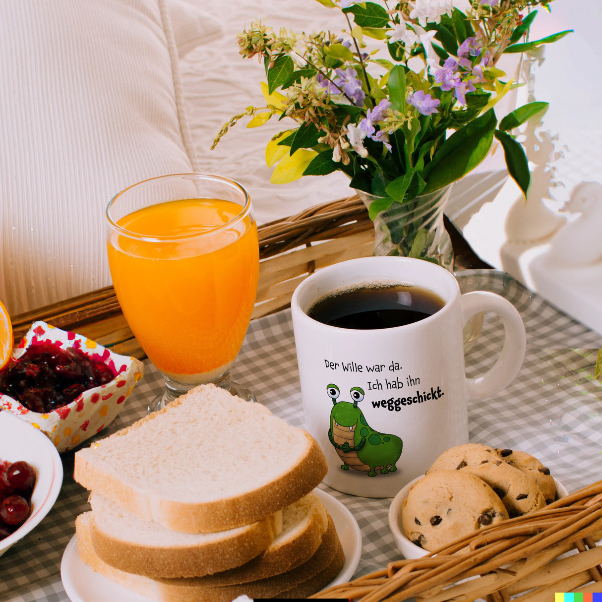 Freches Monster Kaffeebecher mit lustigem Spruch