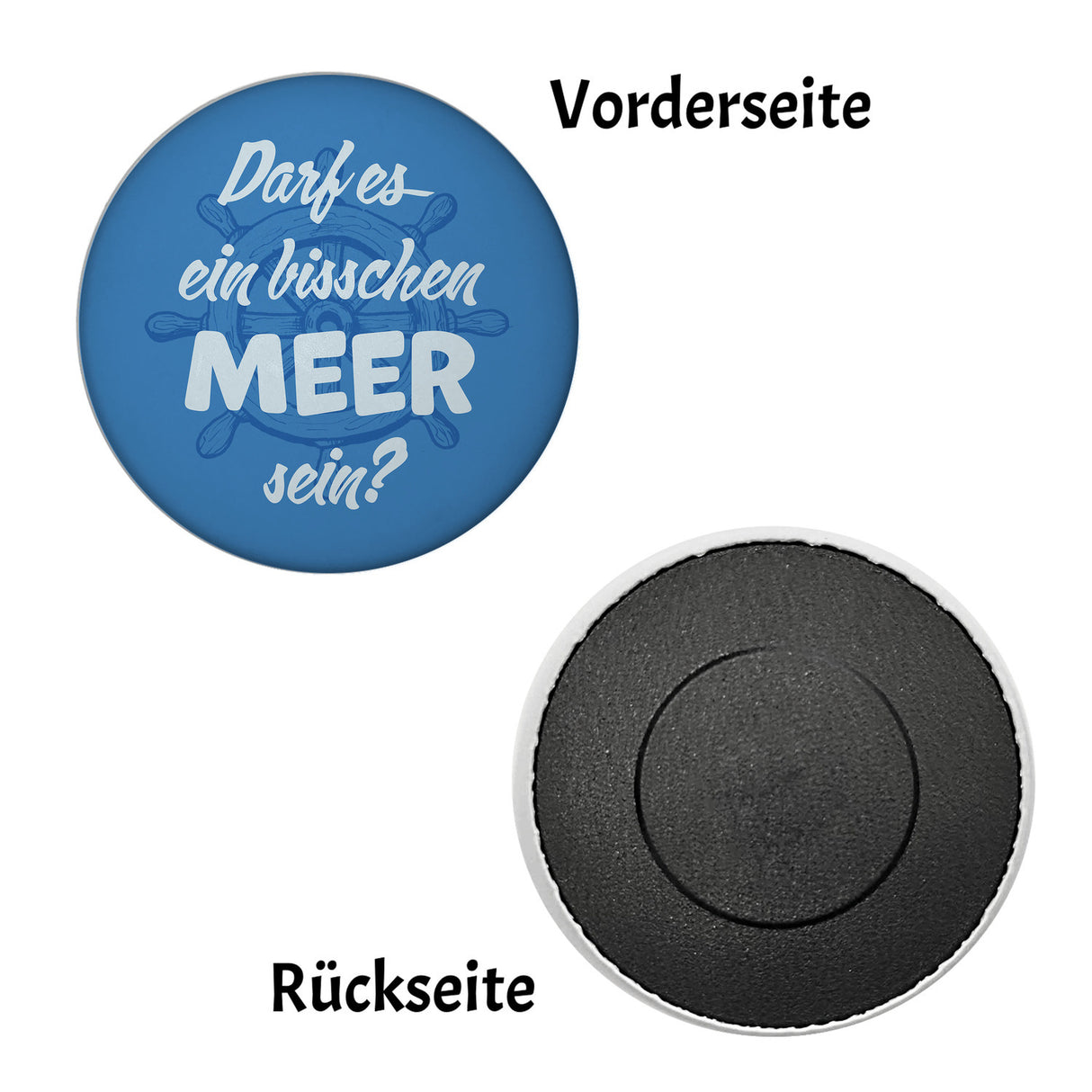 Darf es ein bisschen Meer sein Magnet rund mit Steuerrad-Motiv