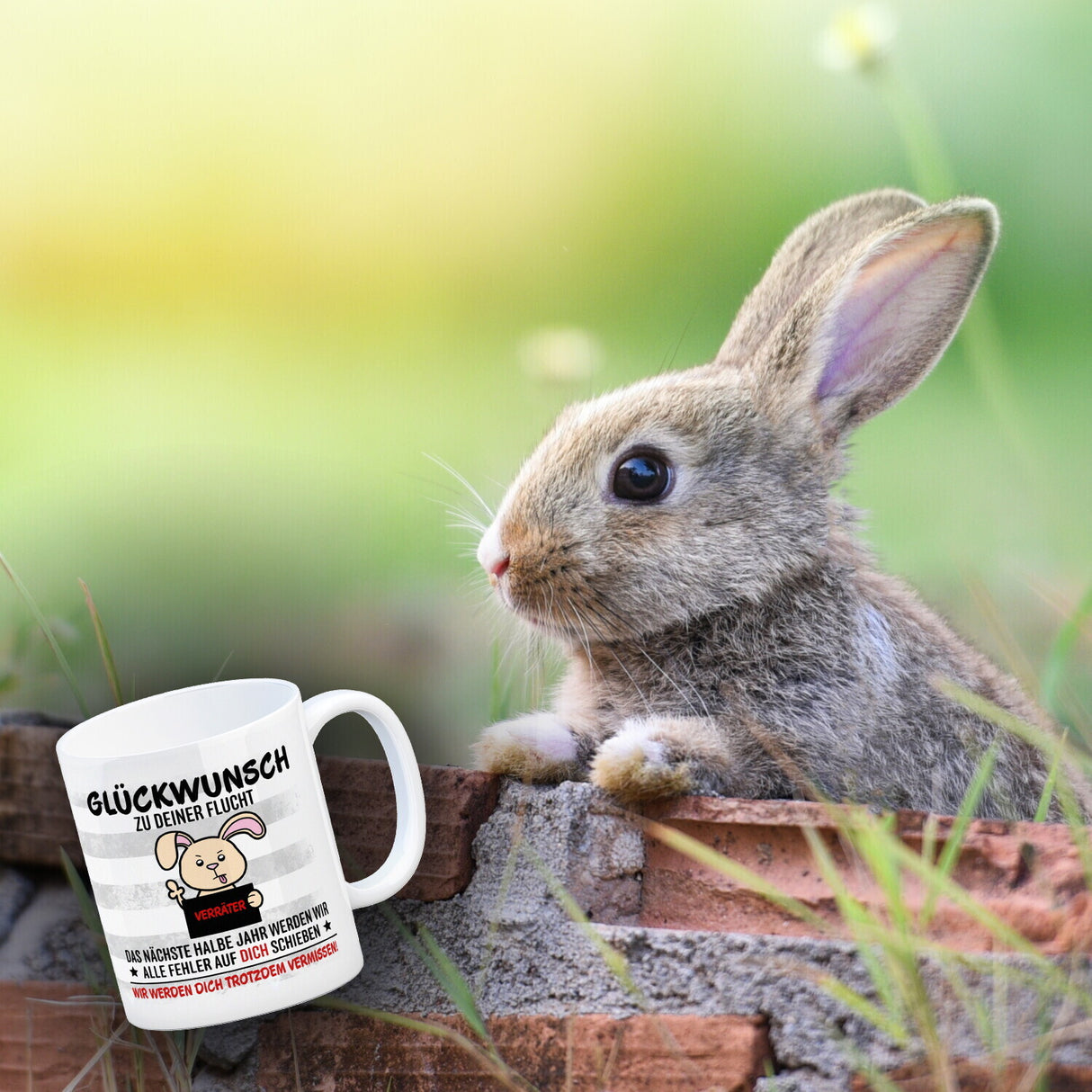 Glückwunsch zur Flucht, Verräter Mittelfinger Kaffeebecher mit Hase