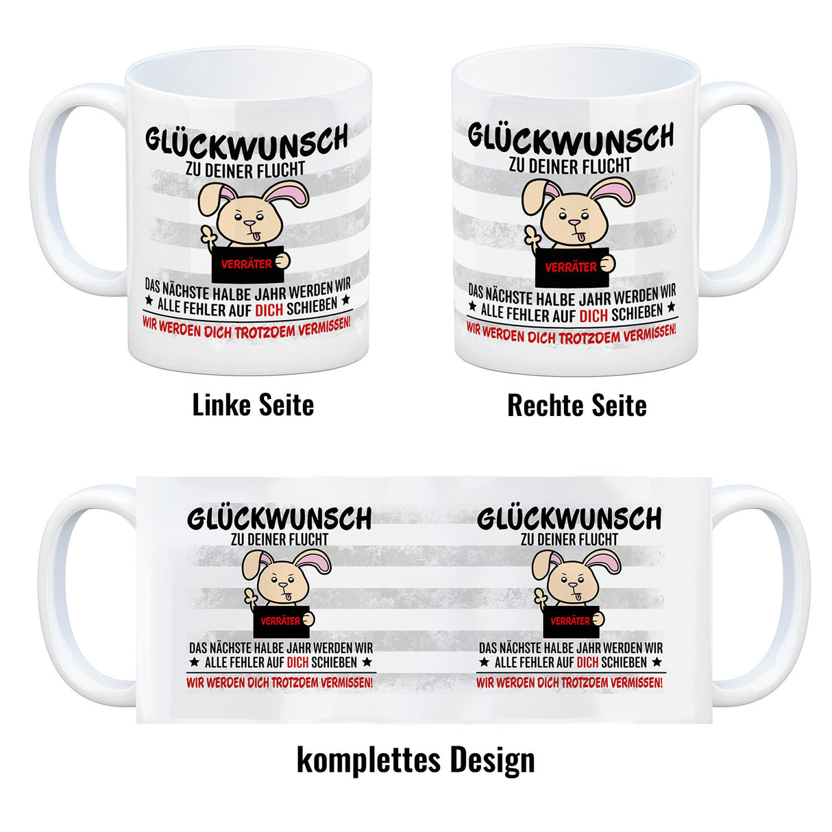 Glückwunsch zur Flucht, Verräter Mittelfinger Kaffeebecher mit Hase