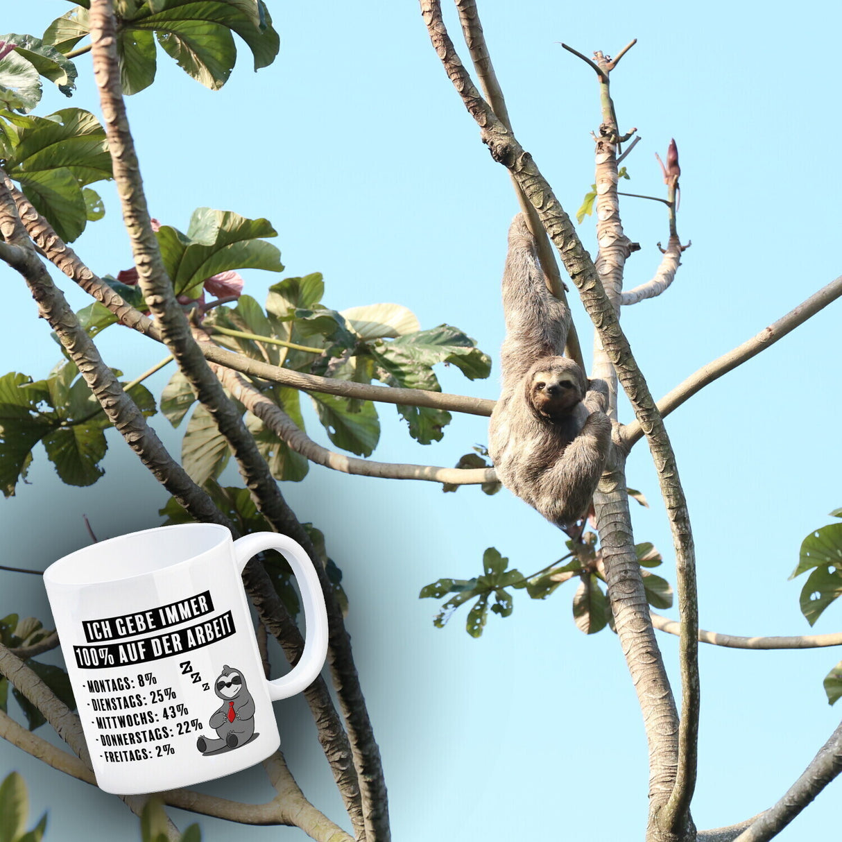 Ich gebe immer 100% auf der Arbeit Kaffeebecher mit schnarchendem Faultier