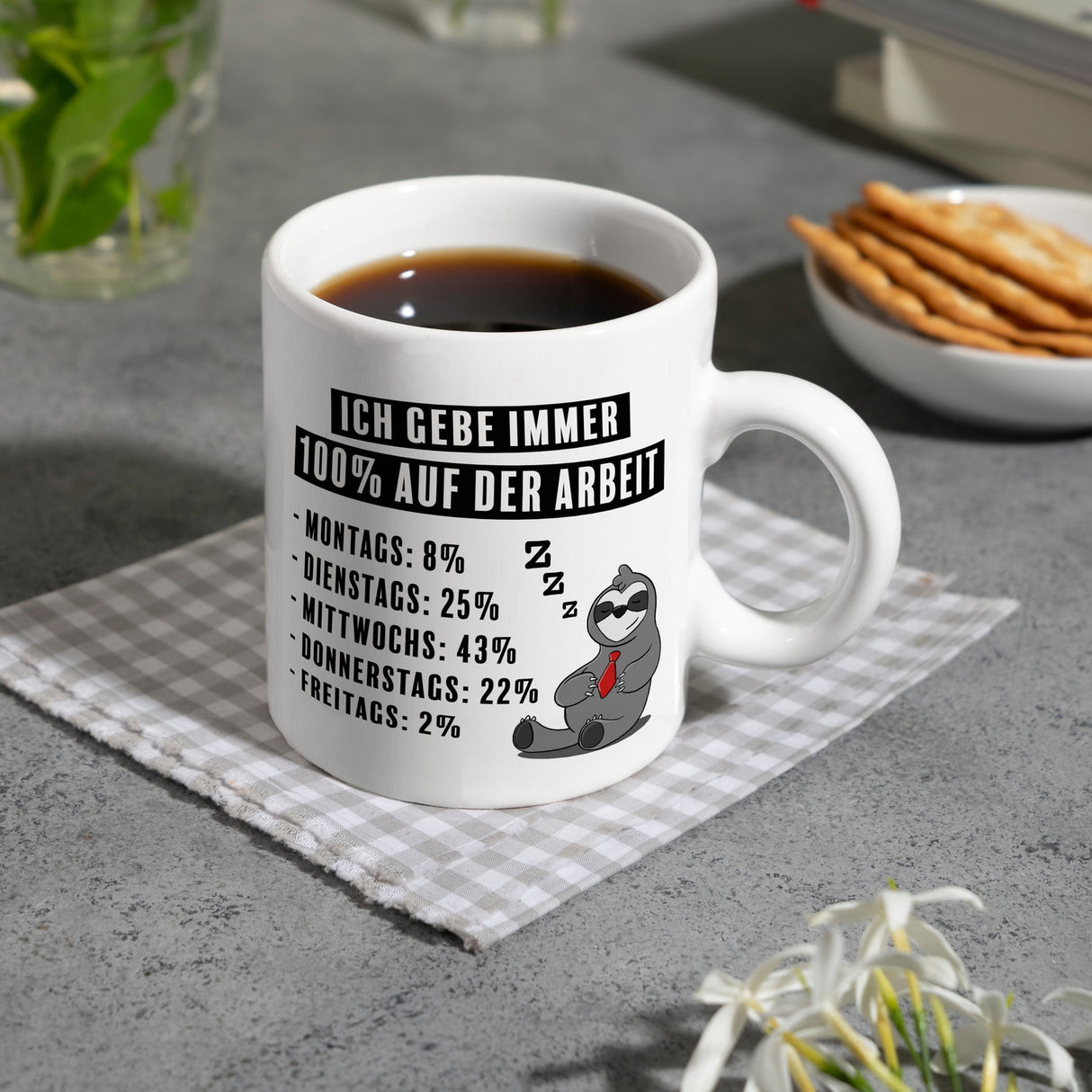 Ich gebe immer 100% auf der Arbeit Kaffeebecher mit schnarchendem Faultier