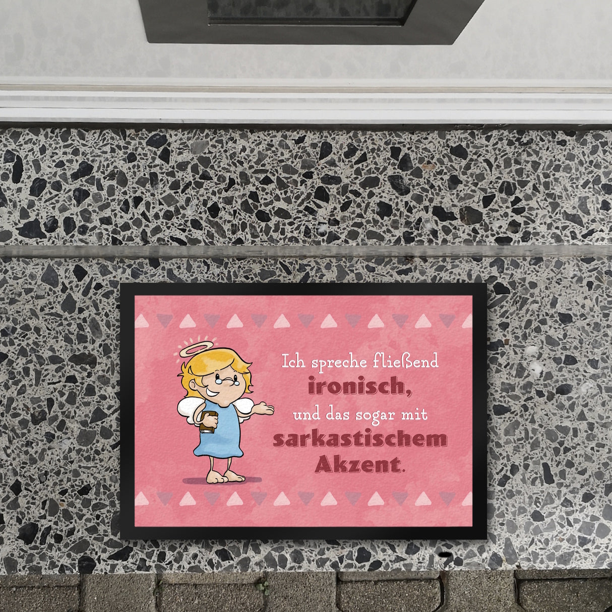 Engel Fußmatte in 35x50 cm mit Spruch - Ich spreche Ironie mit Sarkasmus-Akzent