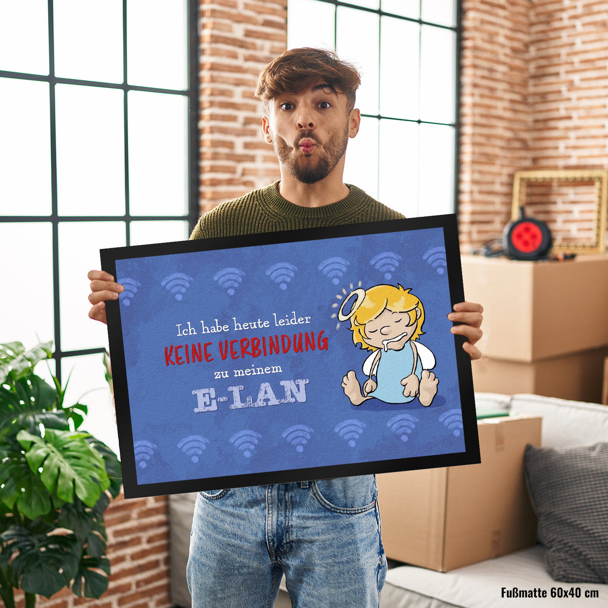 Engel Fußmatte in 35x50 cm mit Spruch - Keine Verbindung zum E-Lan