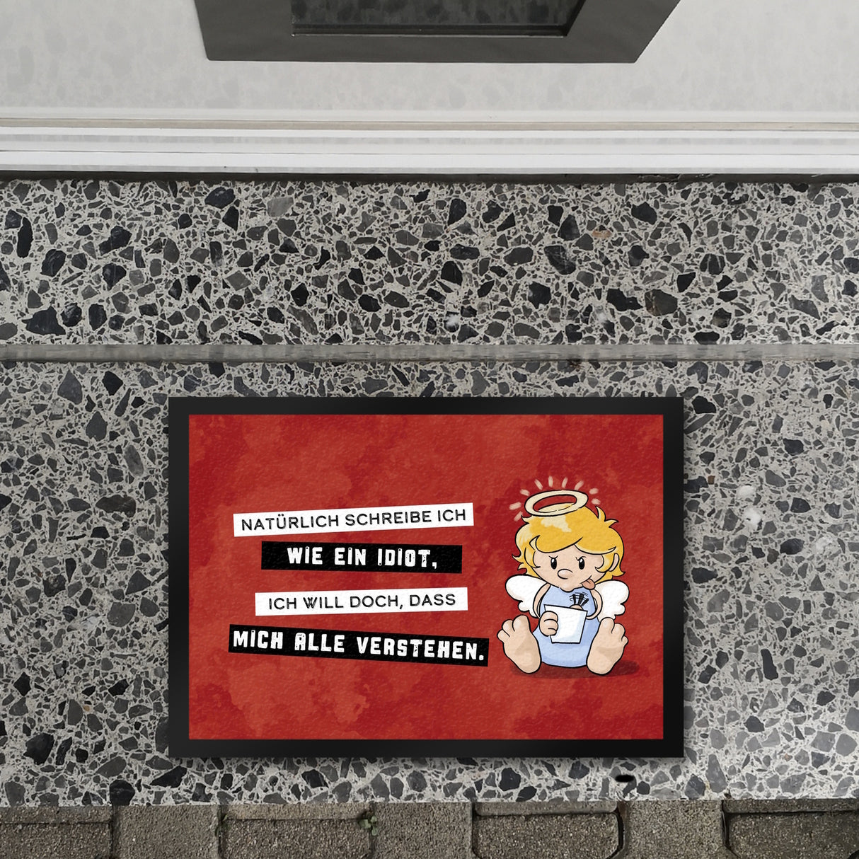 Engel Fußmatte in 35x50 cm mit Spruch - Ich schreib wie ein Idiot, damit alle verstehen