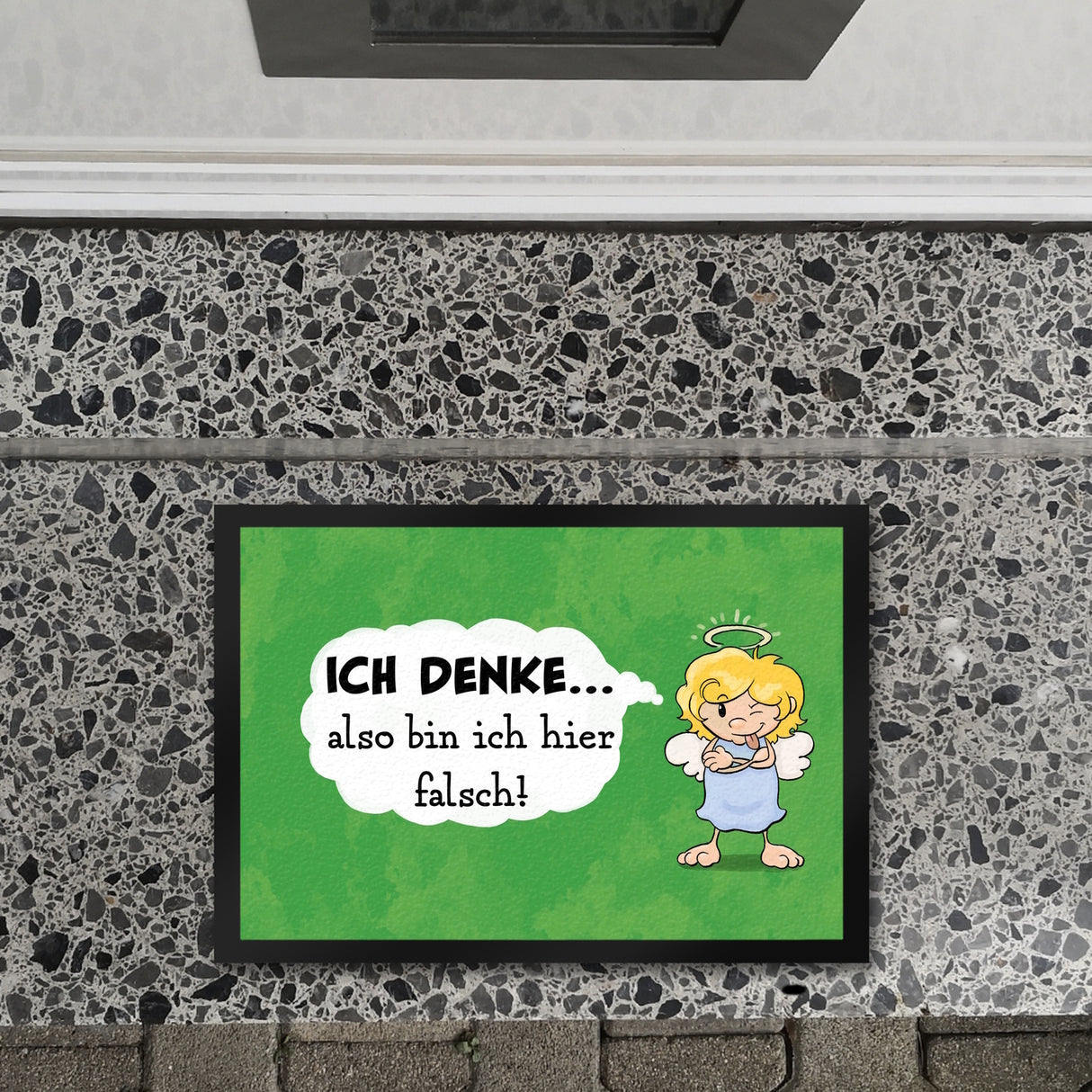 Engel Fußmatte in 35x50 cm mit Spruch - Mit Denken bin ich hier falsch