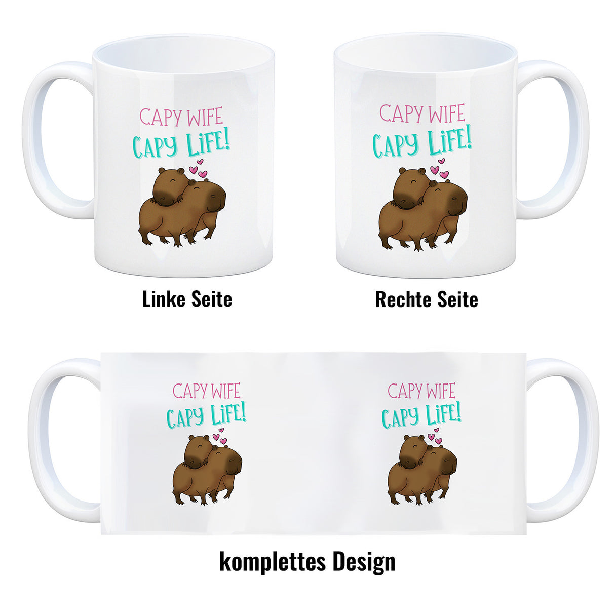 Capy wife capy life Kaffeebecher mit zwei verliebten Capybaras