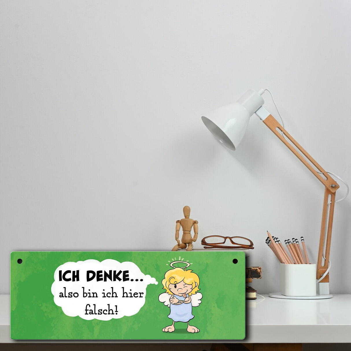 Engel Metallschild mit Spruch - Mit Denken bin ich hier falsch