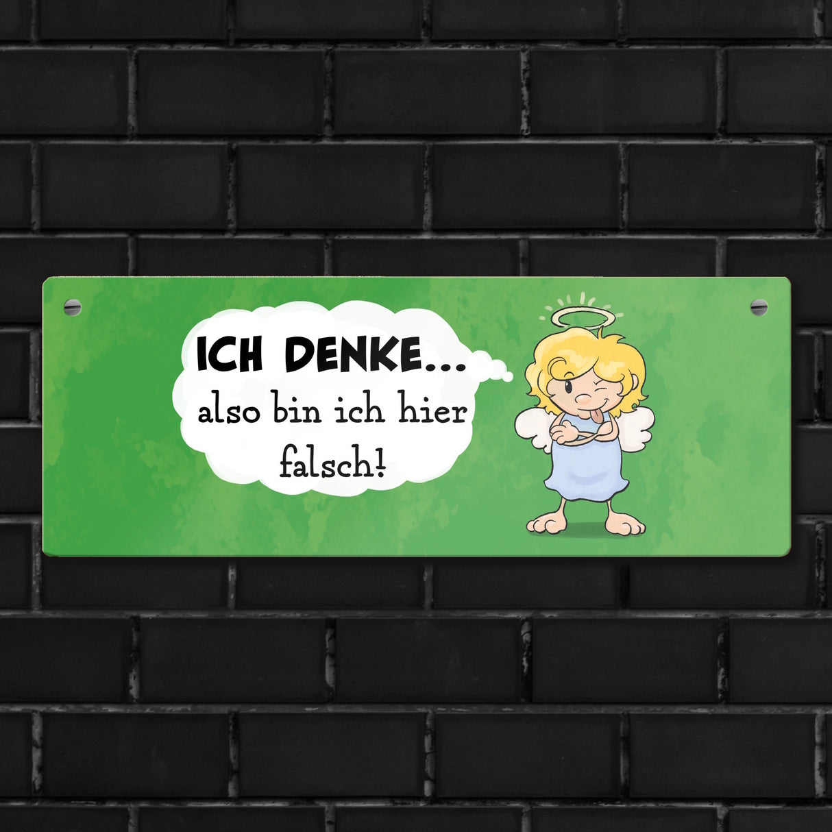 Engel Metallschild mit Spruch - Mit Denken bin ich hier falsch