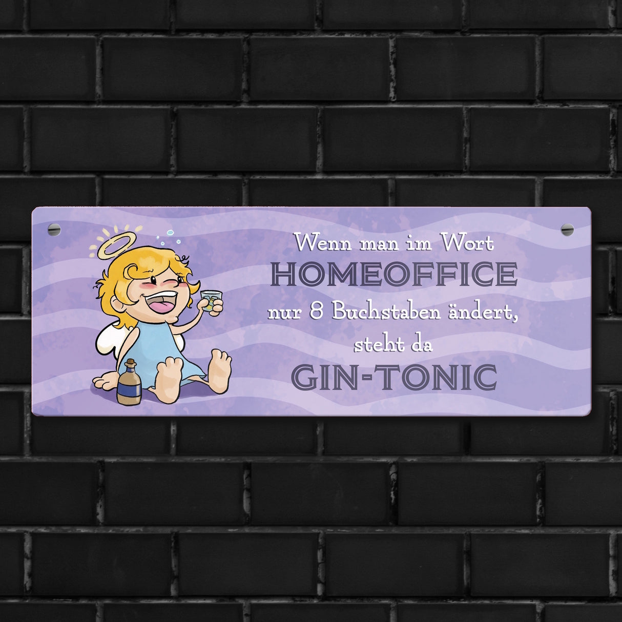 Engel Metallschild mit Spruch - Homeoffice klingt ähnlich wie Gin-Tonic