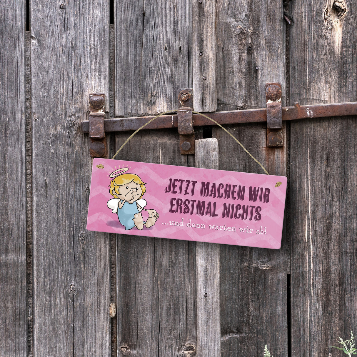 Engel Metallschild mit Spruch - Wir machen nichts und warten ab