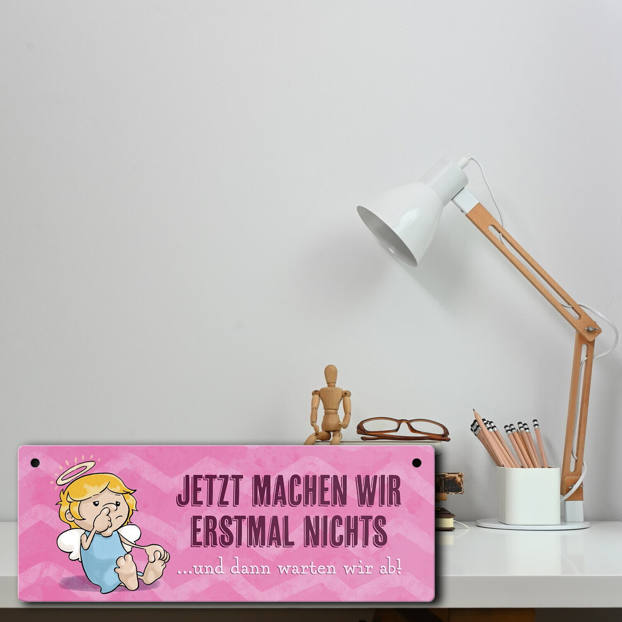 Engel Metallschild mit Spruch - Wir machen nichts und warten ab