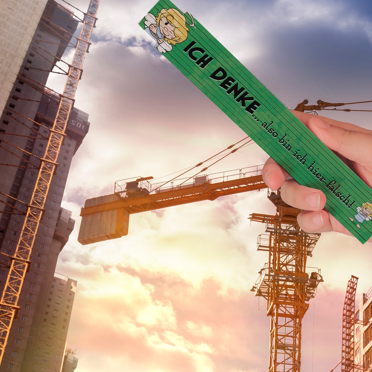 Engel Meterstab aus Holz mit Spruch - Mit Denken bin ich hier falsch