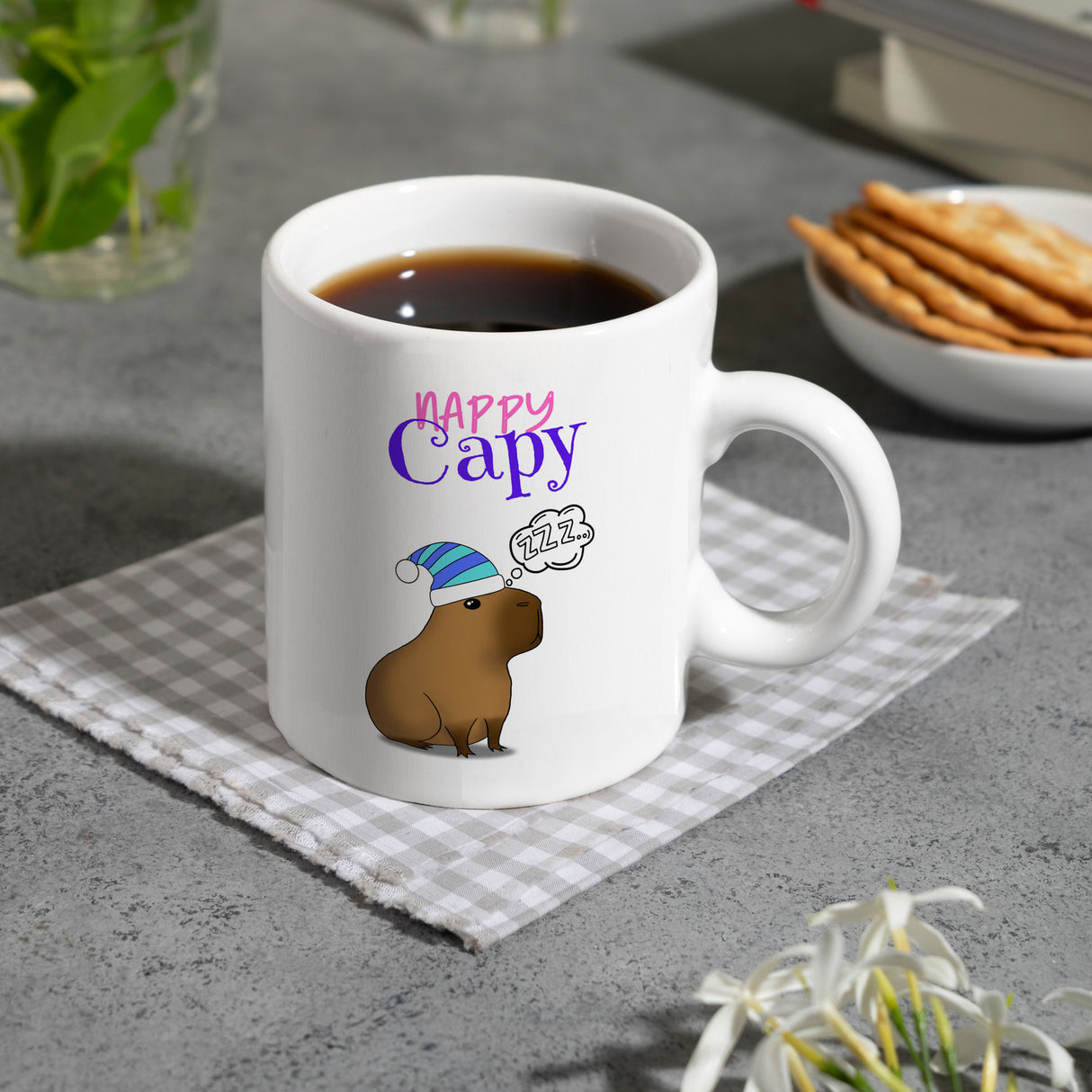 Nappy Capy Kaffeebecher mit müdem Capybara