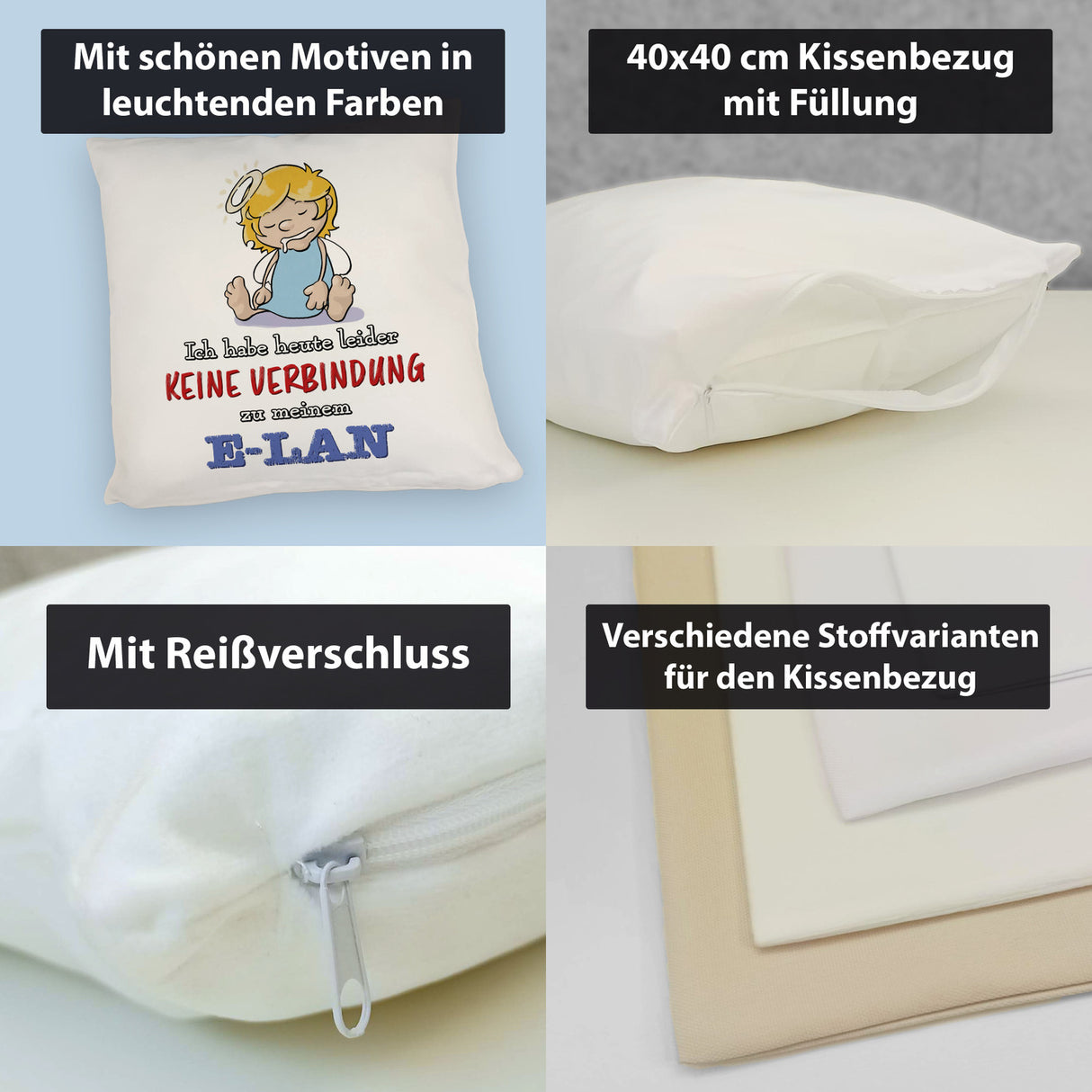 Engel Kissen mit Spruch - Keine Verbindung zum E-Lan
