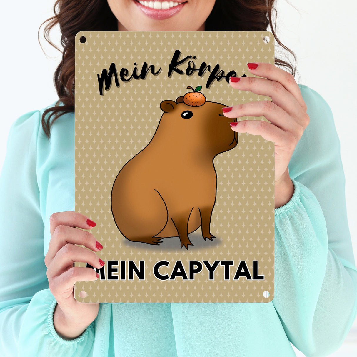 Mein Körper mein Capytal Metallschild in 15x20 cm mit niedlichem Capybara