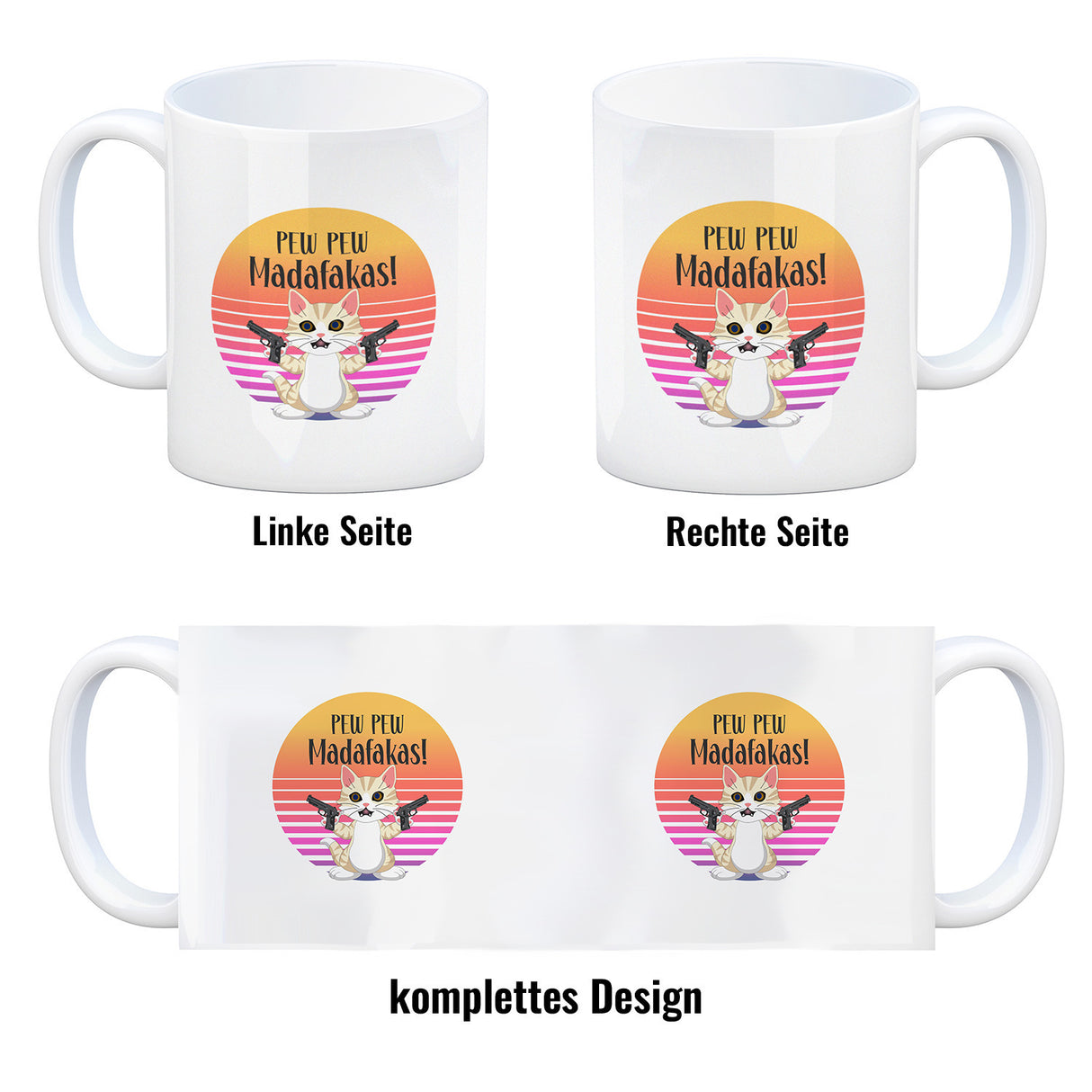 PEW PEW Madafakas Kaffeebecher mit lustigem Katzen Motiv
