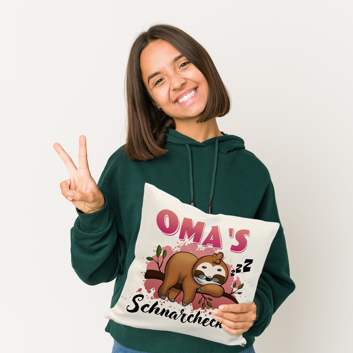 Faultier Kissen mit Spruch Oma's Schnarchecke