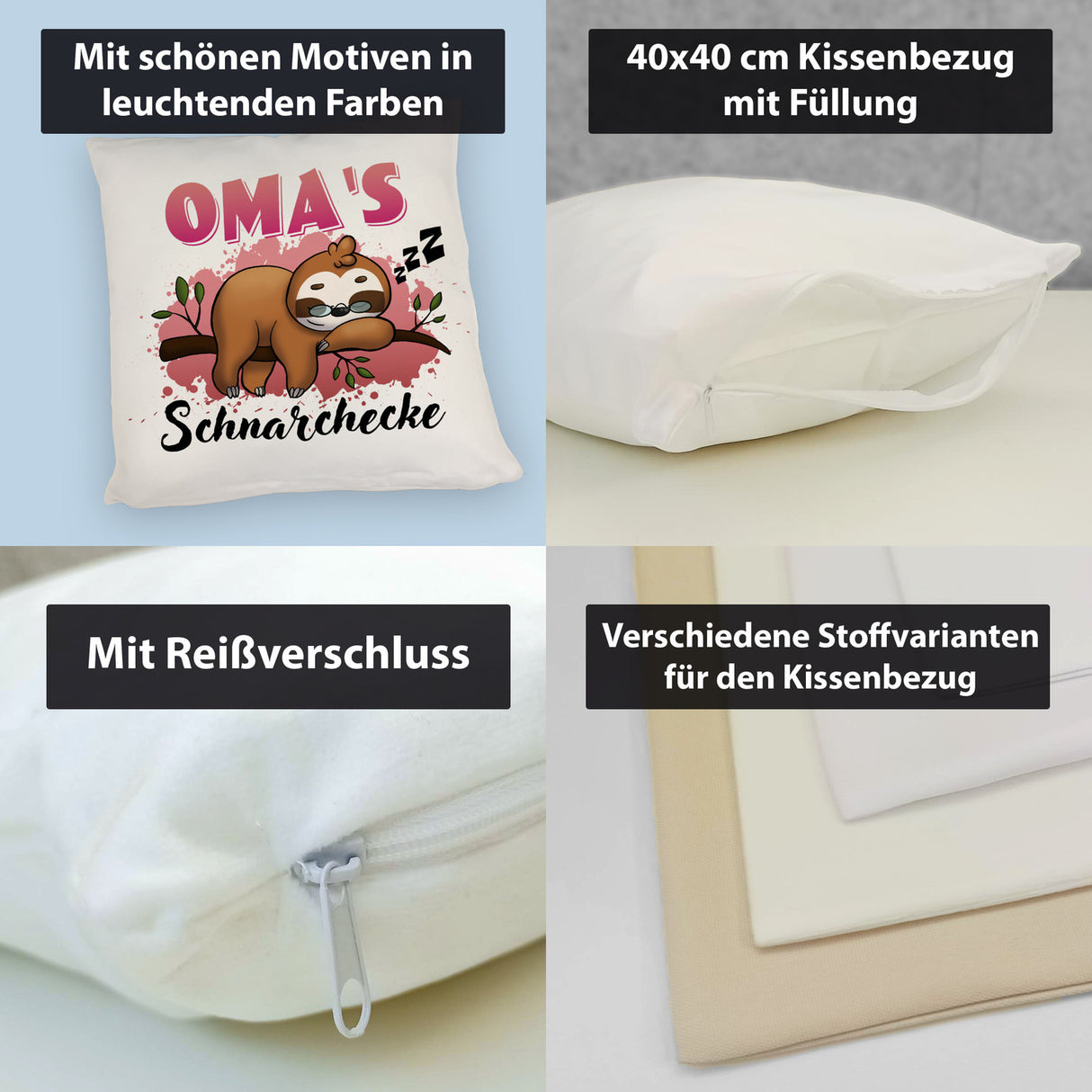 Faultier Kissen mit Spruch Oma's Schnarchecke