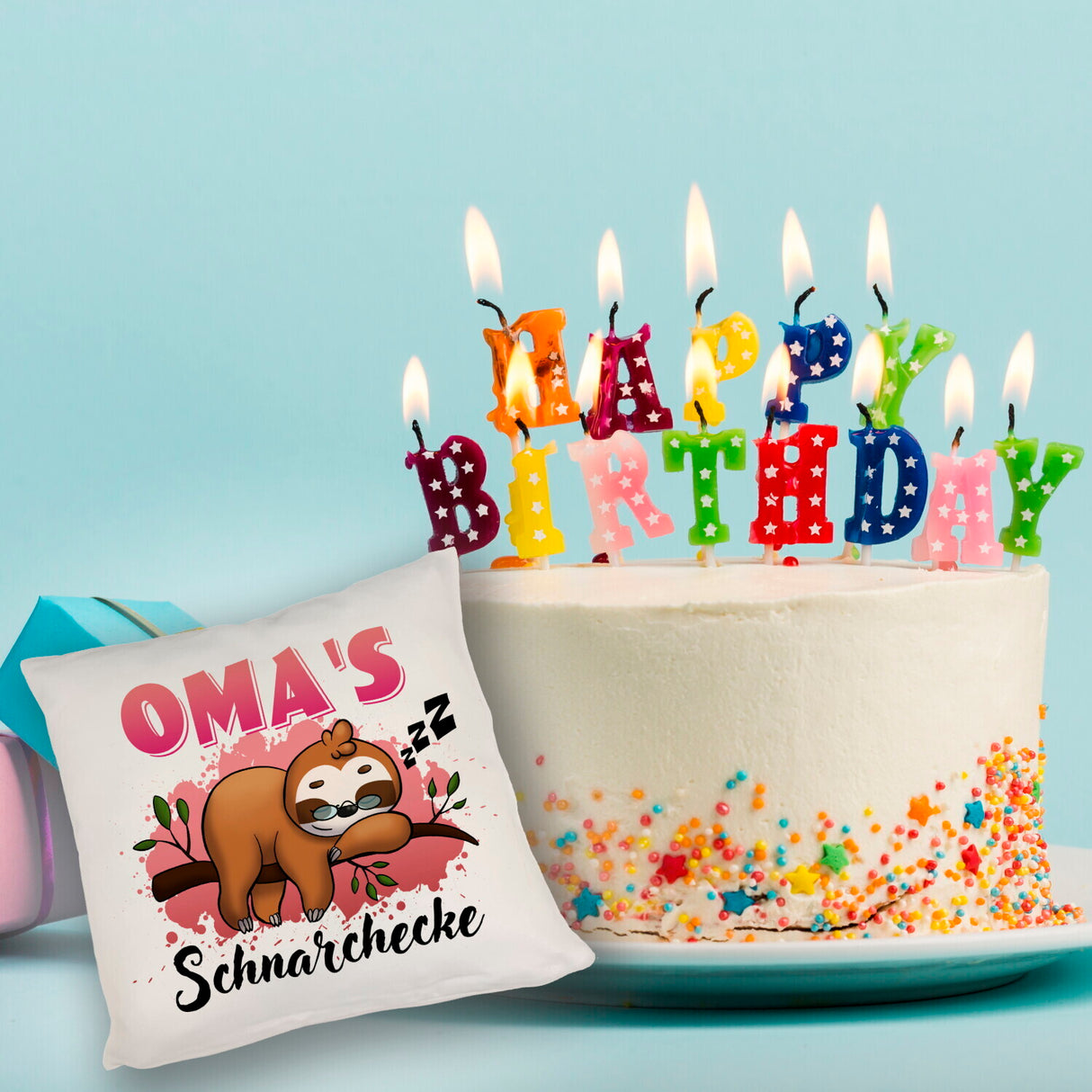 Faultier Kissen mit Spruch Oma's Schnarchecke