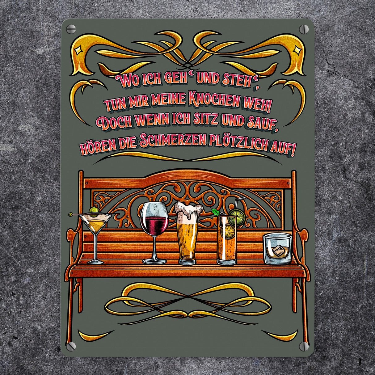 Alkohol ist die beste Medizin Metallschild in 15x20 cm mit Spruch