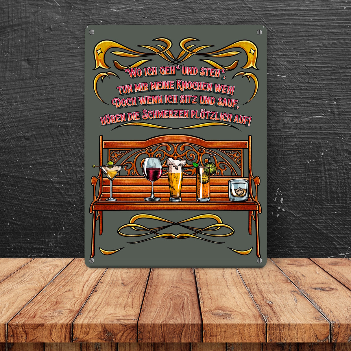 Alkohol ist die beste Medizin Metallschild in 15x20 cm mit Spruch
