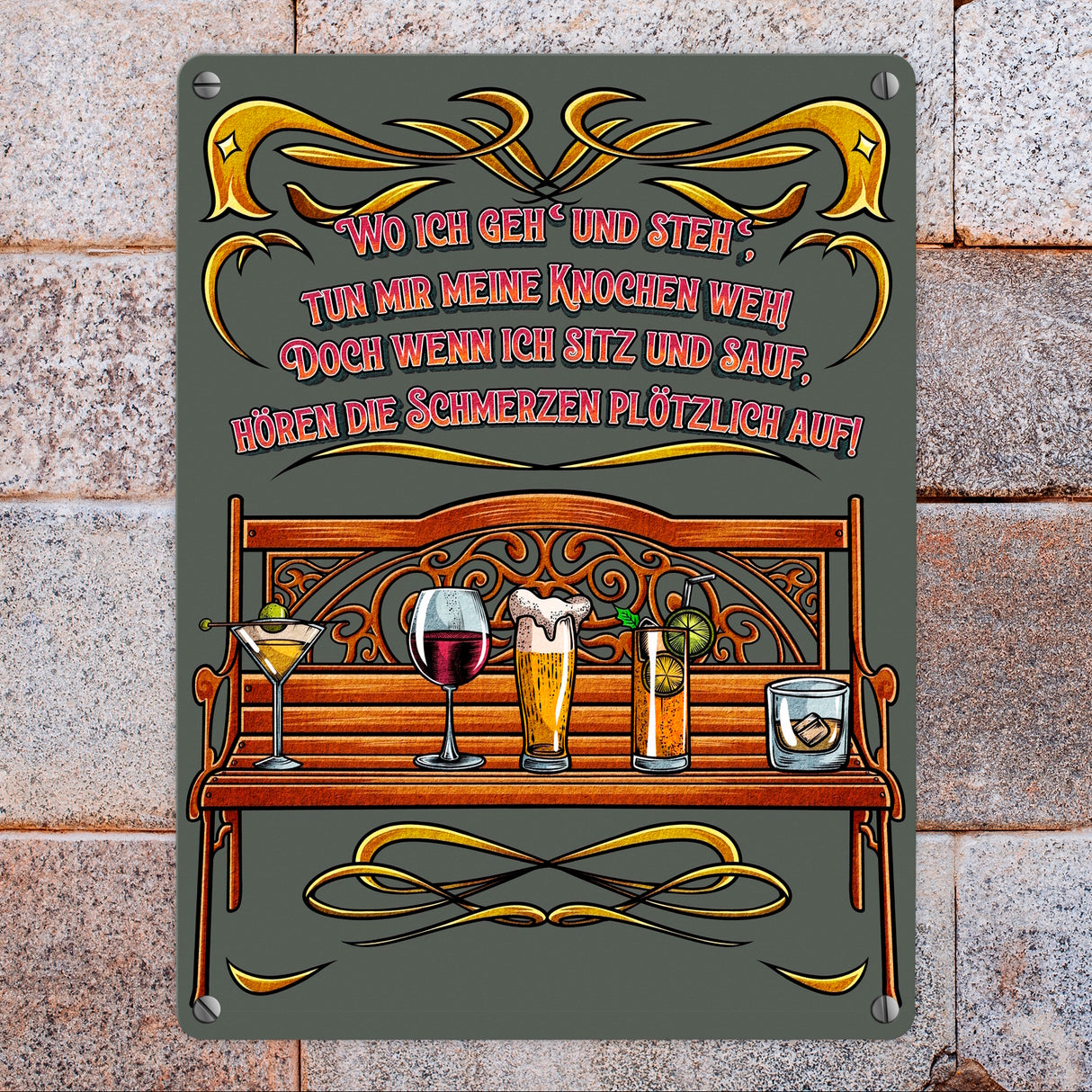 Alkohol ist die beste Medizin Metallschild in 15x20 cm mit Spruch