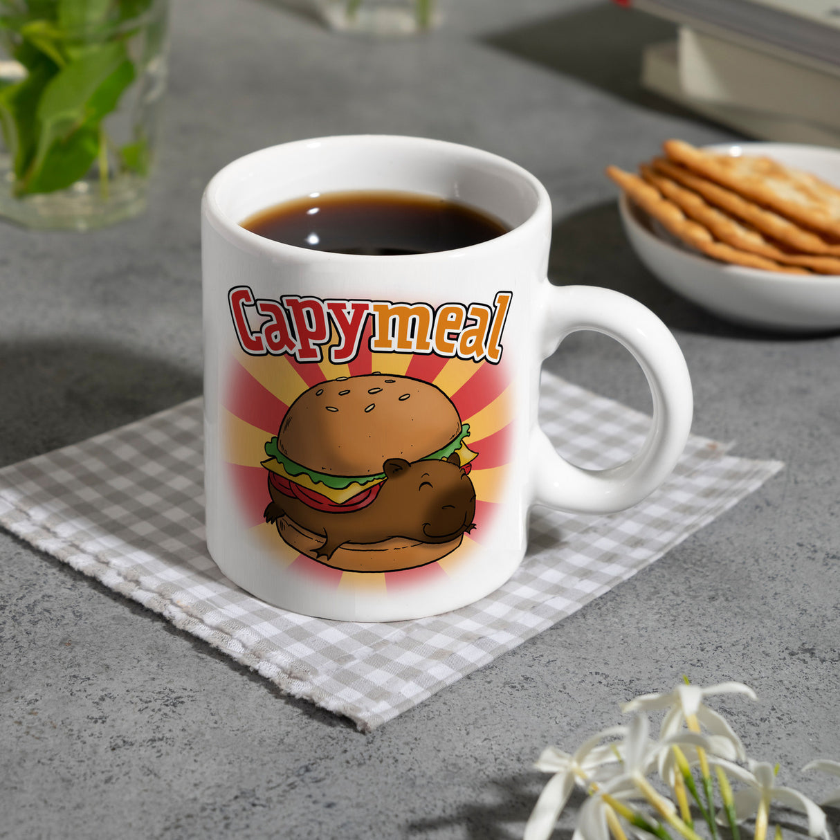 Capymeal Kaffeebecher mit Capybara Motiv für Fastfood Junkies