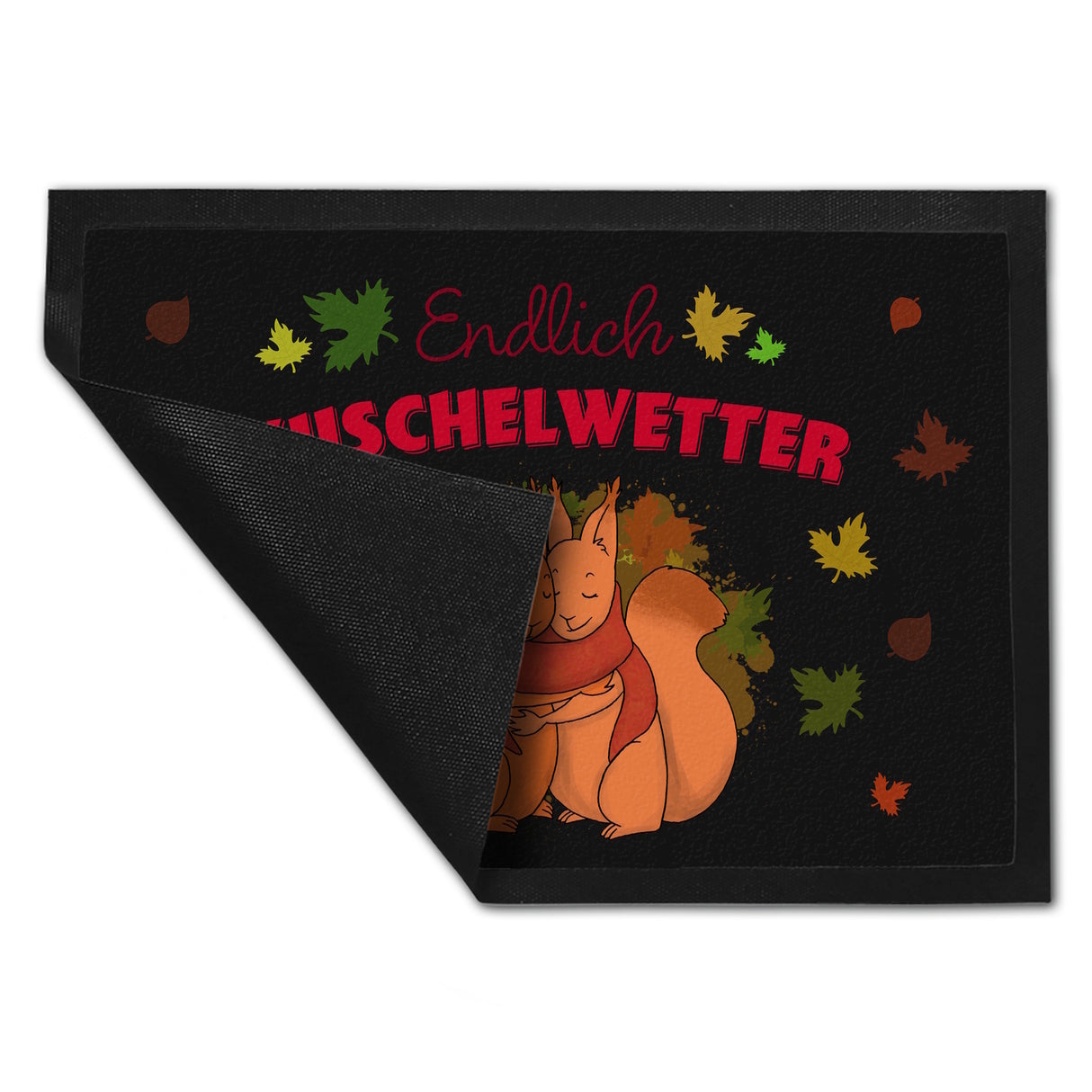 Endlich Kuschelwetter herbstliche Fußmatte in 35x50 cm mit Eichhörnchenpaar