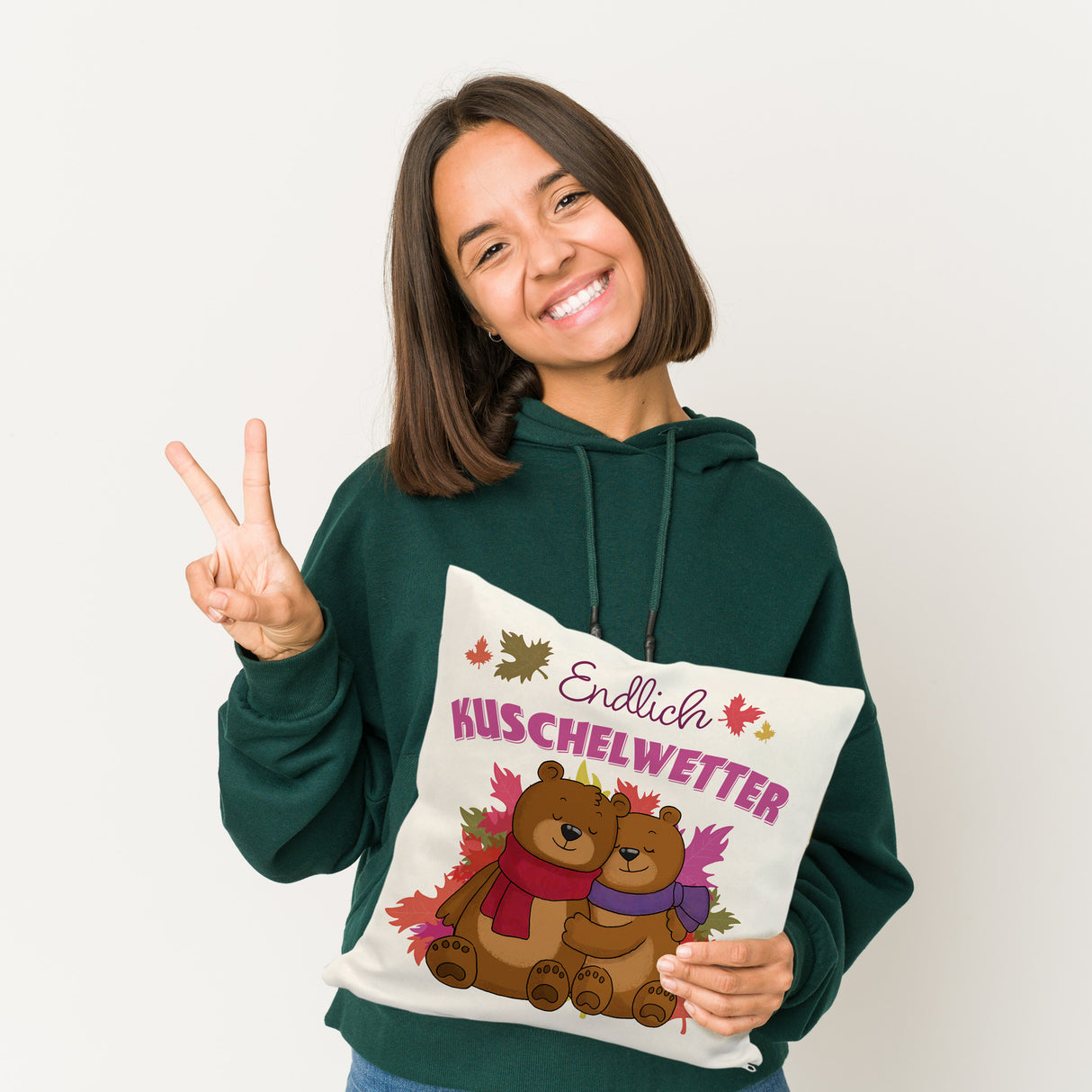 Endlich Kuschelwetter herbstliches Kissen mit Bärenpaar