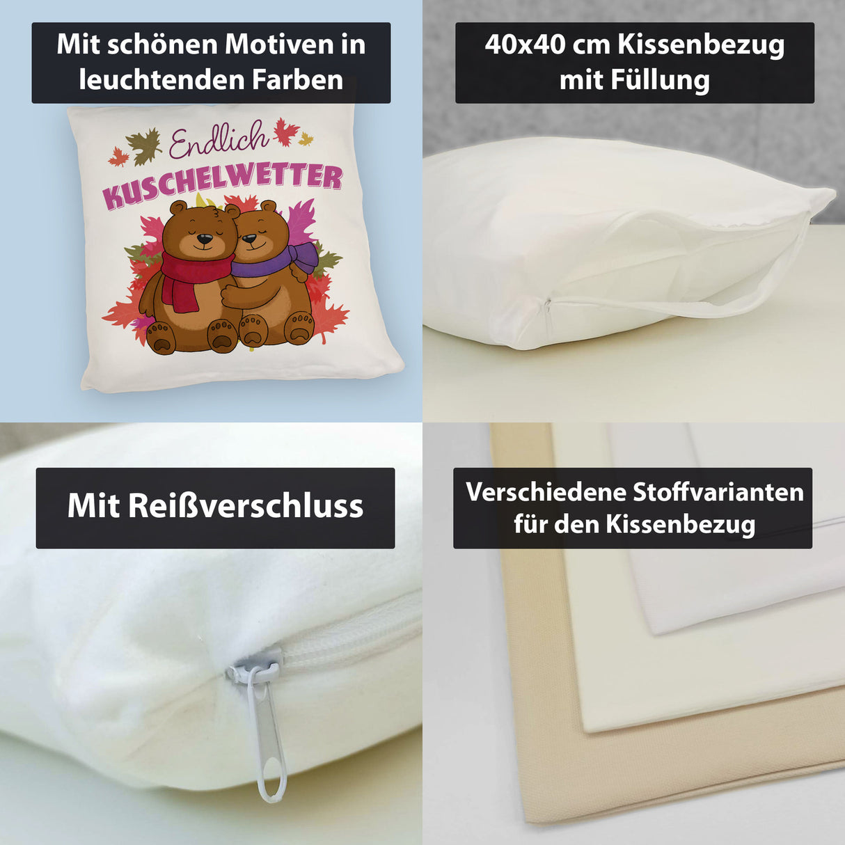 Endlich Kuschelwetter herbstliches Kissen mit Bärenpaar