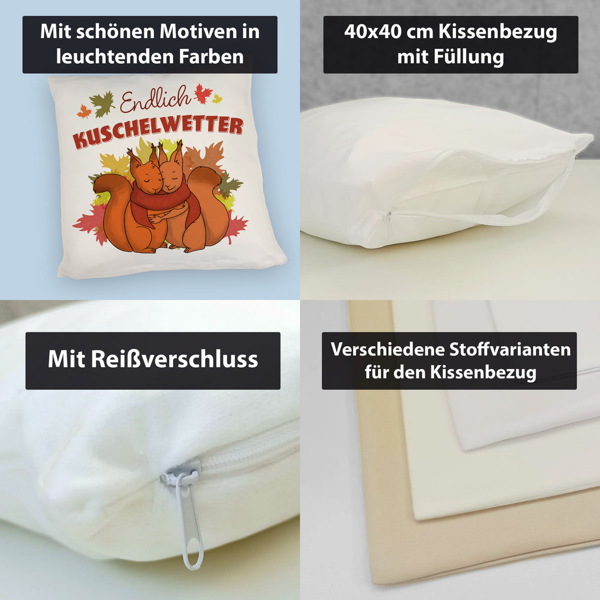 Endlich Kuschelwetter herbstliches Kissen mit Eichhörnchenpaar