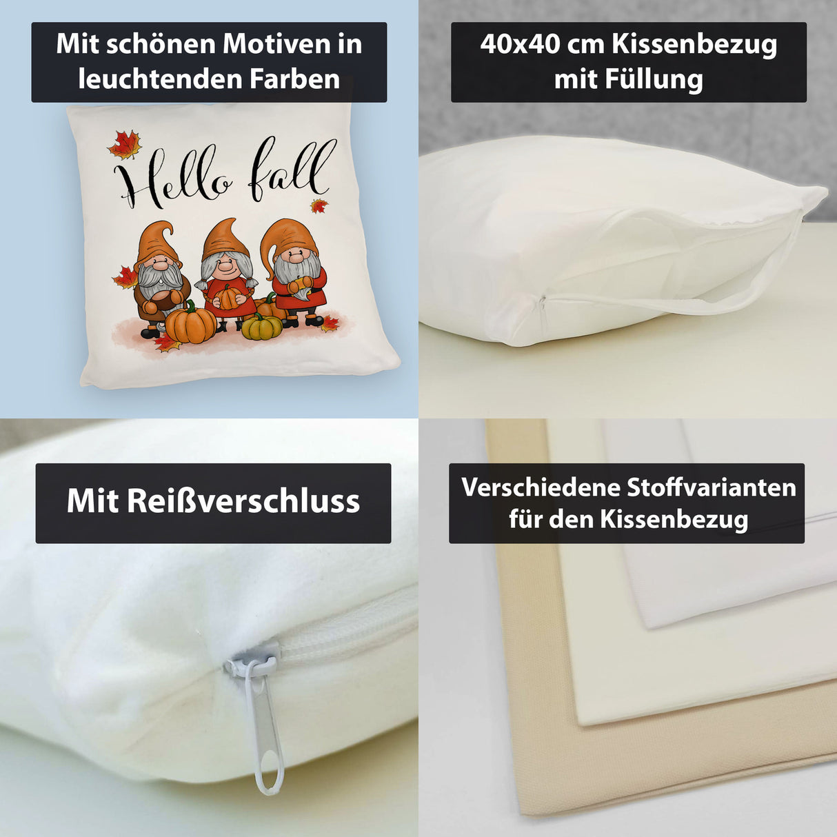 Herbst Kissen - Hello fall mit niedlichen Gnomen