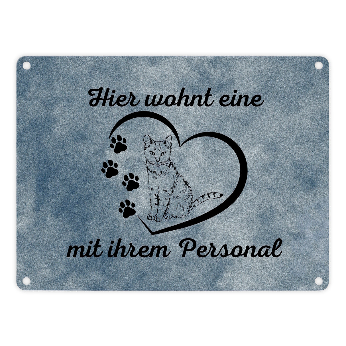 Hier wohnt eine Katze mit ihrem Personal Metallschild in 15x20 cm