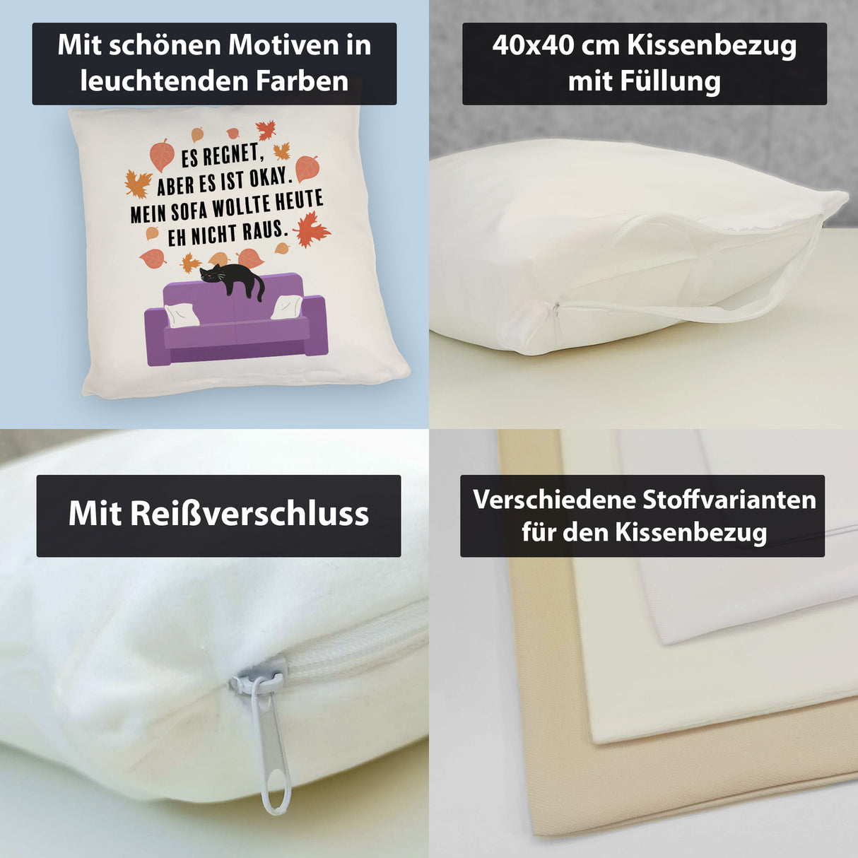 Katzen Kissen mit Spruch Es regnet aber mein Sofa wollte nicht raus