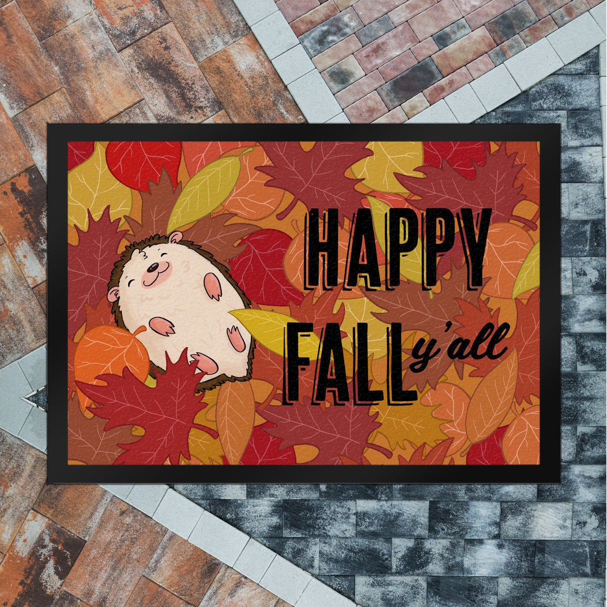 Igel im herbstlichen Laubhaufen Fußmatte in 35x50 cm - Happy Fall Y'all