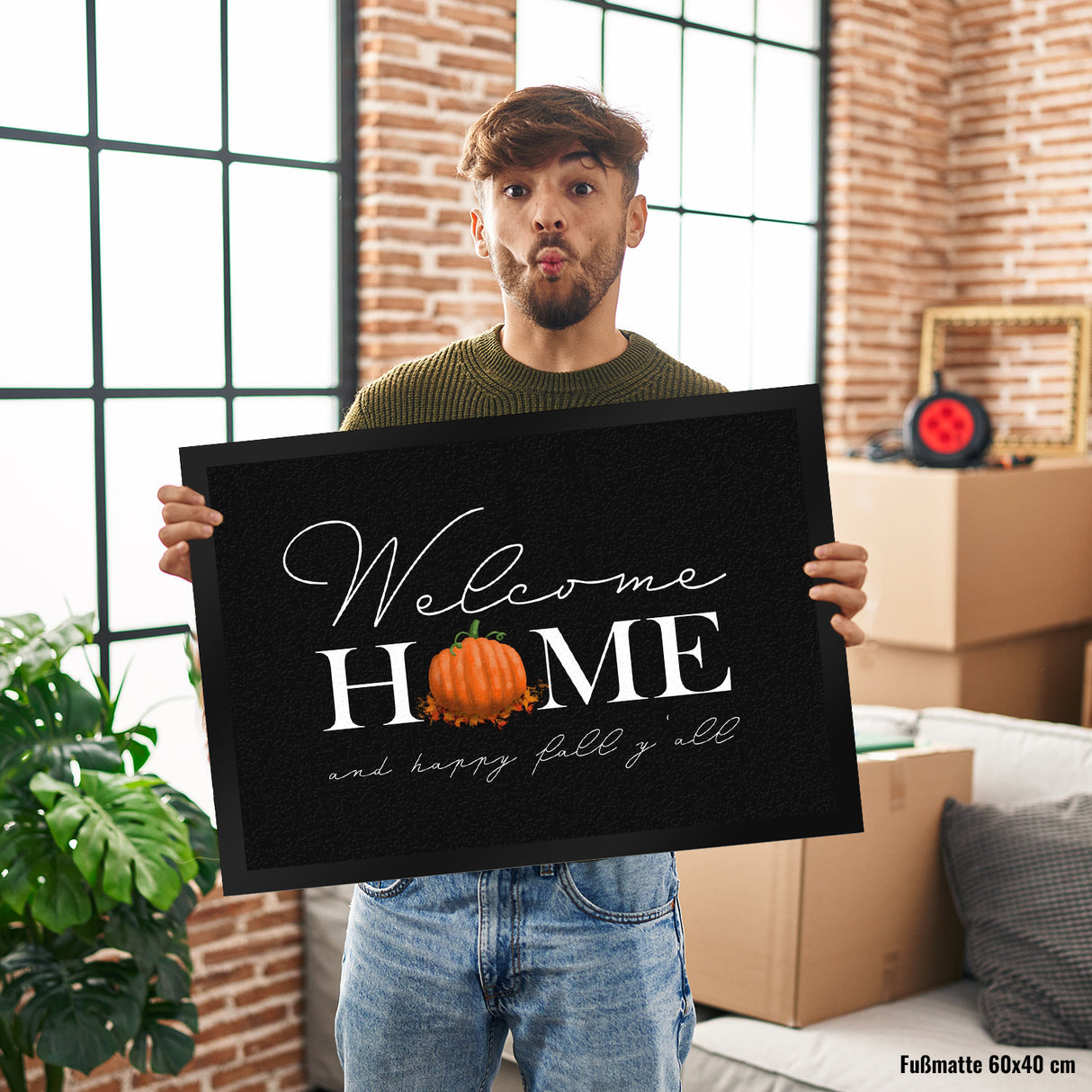 Welcome home Kürbis Fußmatte in 35x50 cm mit Spruch - and happy fall y'all
