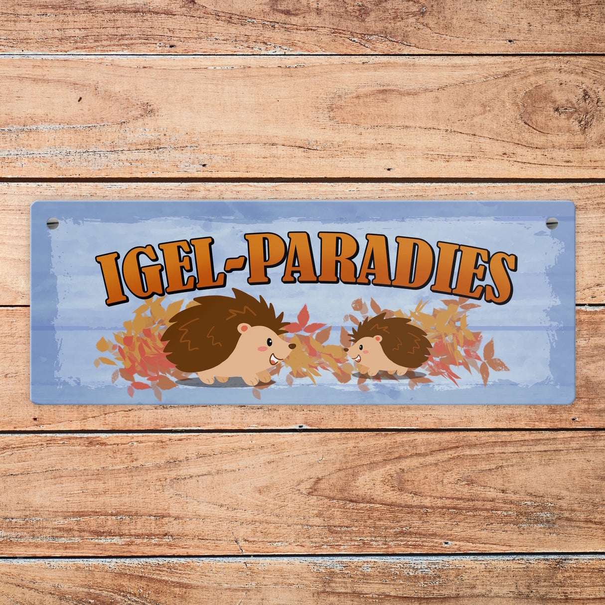 Igel-Paradies Metallschild mit herbstlichem Motiv